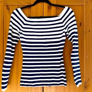Boatneck off the shoulder nautical stripe long sleeve Zara shirt blue & white